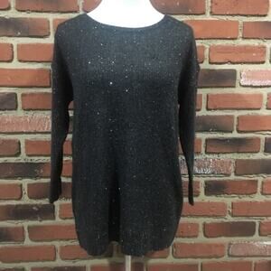 Ann Taylor Black Sweater sz M Sparkle Black Knit Sweater Scoop neck